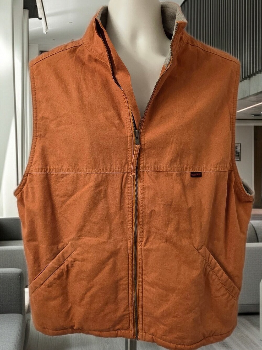 733 Wolverine Burnt Orange Duck Canvas Vest - Fleece Lined - Men's Size Large